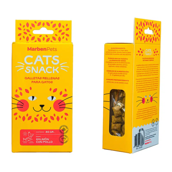Galletas rellenas de Salmón y pollo 80g – Cats Snacks
